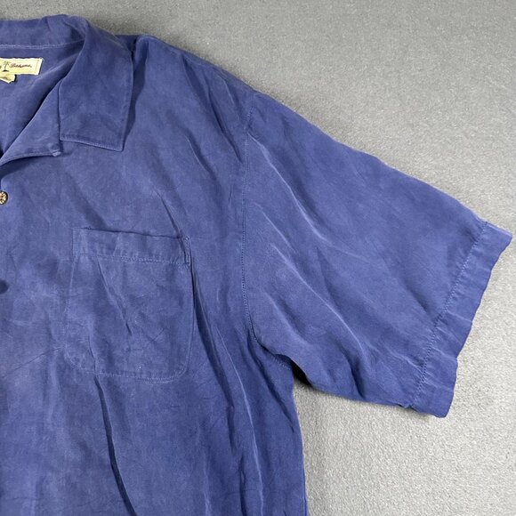 Tommy Bahama Mens XL Navy Blue Silk Short Sleeve Button Up Split Hem Shirt - Picture 5 of 10